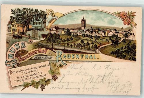 Rauenthal 1897 Gasthaus Nassauer Hof Lithographie