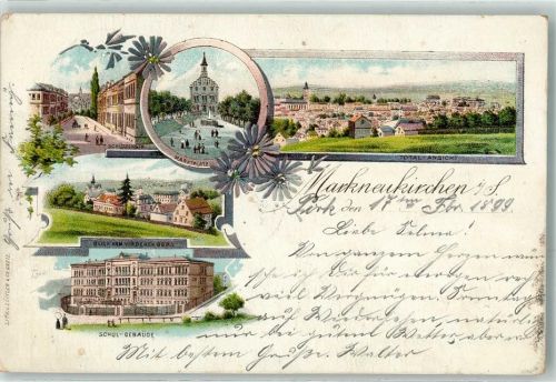 08258 O9659 Markneukirchen 1899 Lithographie Marktplatz Schule Schützenstraße Selten