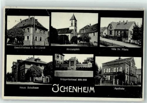 77743 W7607 Ichenheim - Geschäftshaus A. Burghardt Kirchenplatz Villa Dr. Pflanz Neues Schulhaus Kriegerdenkmal Apotheke