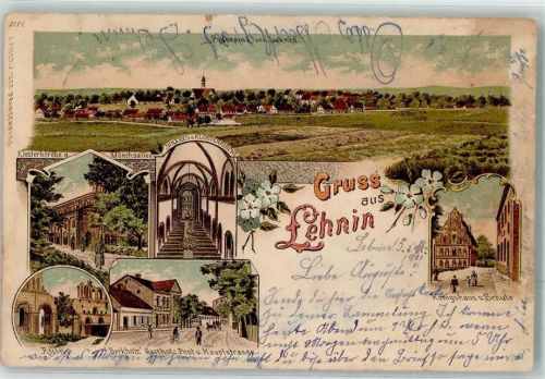 Lehnin 1901 Ruine Königshaus Schule Gasthaus zur Post Lithographie