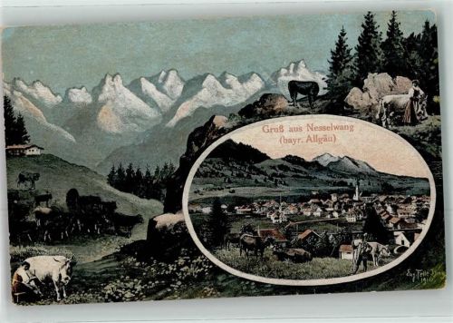 Wengen 1917 Kühe Tracht Eug. Felle Isny