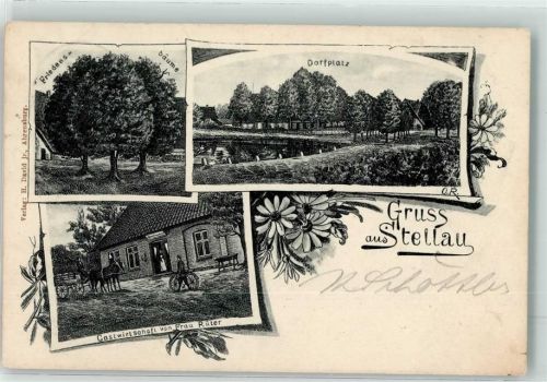 Stellau 1906 Friedensbäume Dorfplatz Gasthaus Frau Rüter