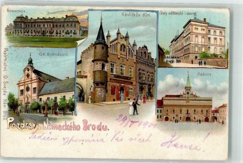 Havlickuv Brod Deutsch-Brod 1901 Lithographie Rathaus G.K. Gymnasium