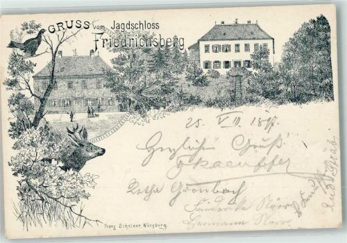 97355 W8711 Friedrichsberg 1897 - Vorläufer Jagdschloß Friedrichsberg Hirsch Auerhahn Verlag Franz Schreiner-Würzburg