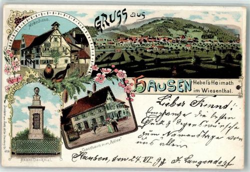 Hausen 1898 Hebel-Haus Hebel-Denkmal Gasthaus zum Adler