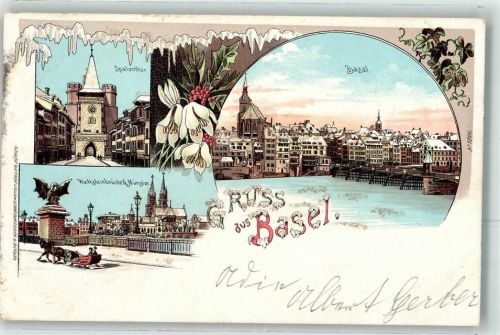 Basel 1899 Spalentor Wettsteinbrücke Münster Mit Glimmerauflage