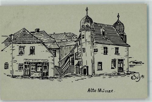 Schleiz Alte Münze signiert Serie Malerische Winkel in Schleiz Nr. 01 Federzeichnung