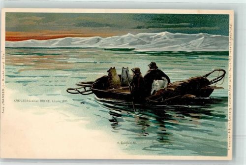 Aus Nansen In Nacht und Eis , Kreuzung einer Rinne - Meissner u. Buch Serie 1016 sign. Goldfeld AK Expedition Nordpol 1898 Lithographie / Künstlerkarte