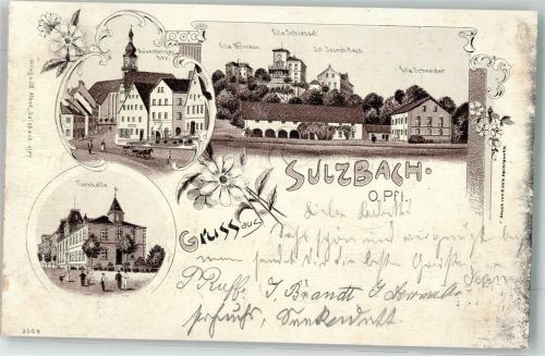 92237 W8458 Sulzbach-Rosenberg 1902 Lithographie Rosenberger Straße Villa Wilmann Villa Schiessel Skt. Joseph-Haus Villa Schneider turnhalle