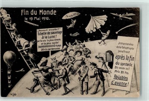 Weltuntergang 19. Mai 1910 Dackel Ballon Fotoapparat Erinnerungskarte an den Untergang der Welt Dessin 4