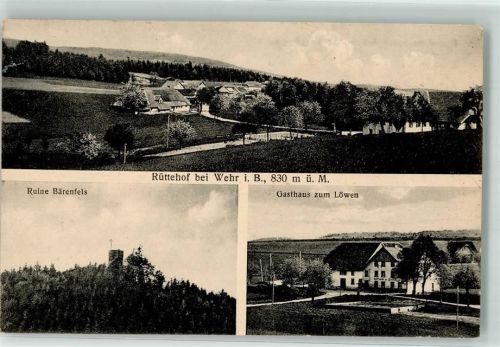 Rickenbach Rüttehof Gasthaus zum Löwen Ruine Bärenfels Ort lt. Stempel