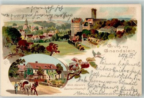 04655 O7231 Gnandstein 1905 Lithographie Gasthaus Herold Burg Gnadenstein