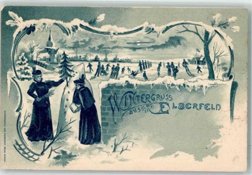 Elberfeld 1899 'Gruss aus Schneemann Schlittschuhe AK