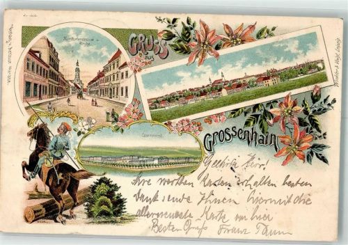 01558 O8280 Großenhain , Sachs 1897 Lithographie Kaserne Naundorferstraße Husar Kaserne Feldpost Soldatenbriefmarke