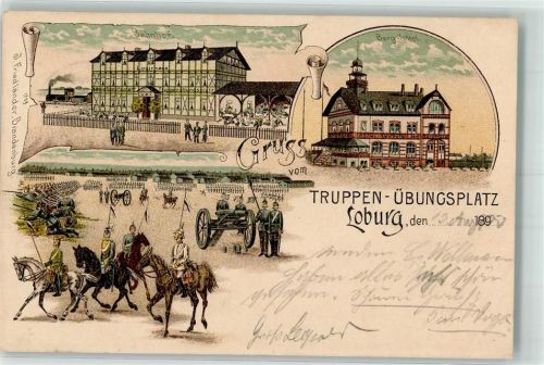 Loburg 1900 Truppenübungsplatz Bahnhof Berghotel Soldaten Reiter Kavallerie