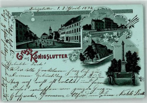 Königslutter 1898 Marktplatz Kriegerdenkmal Bahnhof Lithographie-Mondschein