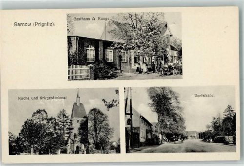 16928 O1921 Sarnow b Pritzwalk - Kirche Kriegerdenkmal Dorfstraße Gasthaus Runge