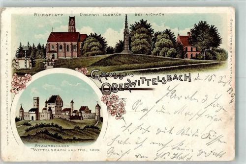 86551 W8890 Oberwittelsbach 1904 Gebrauchsspuren Stammschloß der Wittelsbacher Burgplatz Lithographie