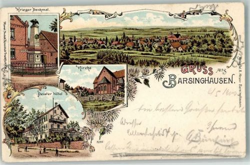 Barsinghausen 1900 Krieger-Denkmal Deister Hotel Dorfkirche Bahnpost Weetzen-Haste Zg. 501