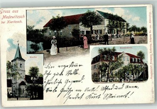 04575 O7201 Kieritzsch - Medewitzsch Kirche Gasthaus Hermann Fritzsche Herrenhaus