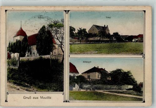 Mautitz 1920 Rittergut Dorfkirche Bahnpost Chemnitz Röderan
