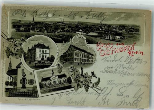 Osthofen 1900 Kaiser- und Kriegerdenkmal Turnhalle Amtsgericht Hotel zum Bahnhof