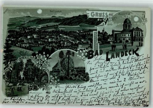 Bad Landeck 1898 Marienbad Achilles-Felsen Waldtempel Mondschein