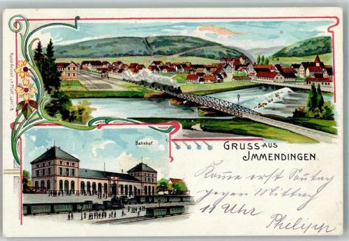 Immendingen 1904 Bahnhof Eisenbahnbrücke Bahnpost Konstanz-Offenburg