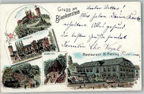 Blankenstein 1901 Burg Blankenstein Einsiedler Hütte Burgplatz Gasthaus Petring Bahnpost Steele Zg. 800