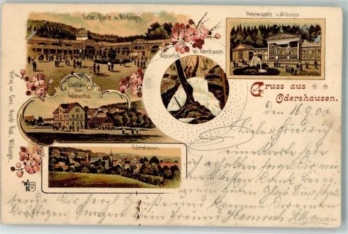 34537 W3590 Odershausen 1900 Lithographie Wasserfall Gasthaus zum Helenental Victor-Quelle Helenenquelle
