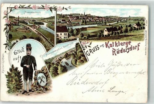 Kalkberge 1897 Bergmann Alvenslebenbruch Kreuzbrücke Lithographie