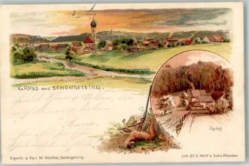 Schöngeising 1900 Reh Gewehr Iexhof Dorfkirche sign. O. Kopperzky