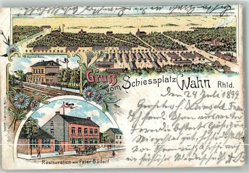 50667 W5000 Köln Wahn 711 1899 Gebrauchsspuren Lithographie Schießplatz Wahn Gasthaus Bädorf Bahnhof