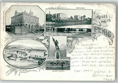 Penig 1898 Patentpapier-Fabrik Kriegerdenkmal Post Schulen