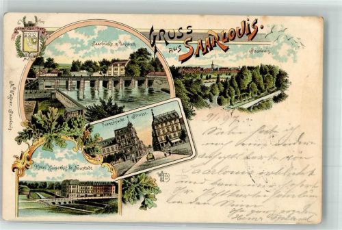 66740 W6630 Saarlouis 1897 Lithographie Saarbrücke Französische Straße Hotel Kaiserhof Stadtwappen Verlag Ottmar Zieher-München