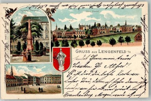 08485 O9802 Lengenfeld , Vogtl 1905 Lithographie Stadtwappen Kriegerdenkmal Marktplatz Villen-Viertel