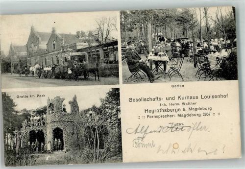 39175 O3101 Heyrothsberge 1911 Foto AK Gesellschafts- und Kurhaus Louisenhof Gartenwirtschaft Park Grotte