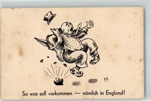 1942 sign. A.M. Churchill tritt auf eine zerplatzende Mine Verlag Robert Franke Feldpost Potsdam