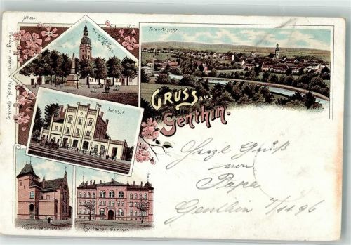 Genthin 1896 Marktplatz Kirche Bahnhof Präparandenanstalt Kgl. Lehrer Seminar Bahnpost Berlin - Magdeburg Zug 42