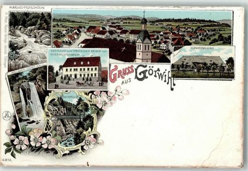 Görwihl Abfluss-Teufelsküche Höllbach Ibachbrücke Gasthaus zum Deutschen Kaiser Lithographie