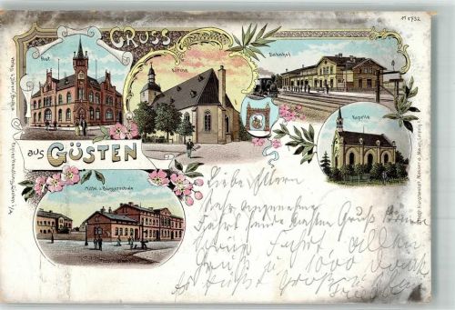 Güsten 1899 Post Kirche Bahnhof Kapelle Mittel- und Bürgerschule Wappen