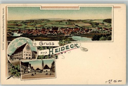 91180 W8548 Heideck , Mittelfr 1900 Lithographie Rathaus Marktplatz