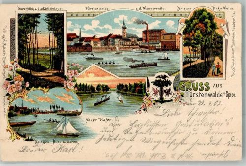 Fürstenwalde 1903 Lithographie neuer Hafen
