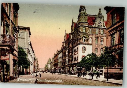 Kattowitz 1926 Grundmannstrasse Hotel Straßenbahn