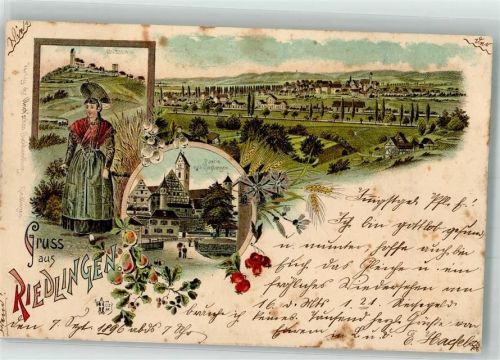 88499 W7940 Riedlingen , Württ 1896 Lithographie Volkstracht Bussen Birnen Verlag Ottmar Zieher-München
