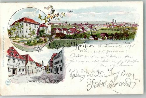 Uffenheim 1898 Markgräfliches Schloß Marktplatz sign. K. Fuchs