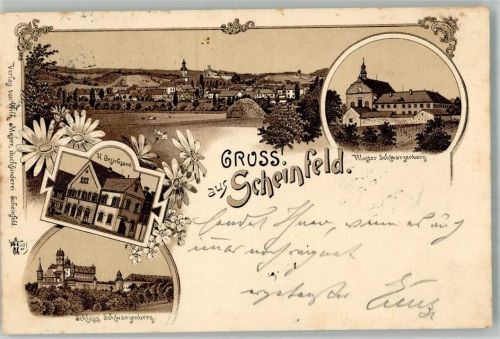 91443 W8533 Scheinfeld 1896 Lithographie K. Bezirksamt Kloster Schwarzenberg Schloss