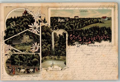 Frankenberg 1902 Gasthaus Lützelhöhe Gartenwirtschaft Wasserfontaine Emilientempel