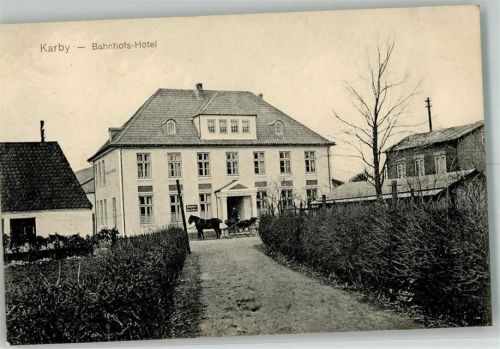 Karby 1915 Bahnhofs-Hotel Kutsche Bahnpost Kappeln-Schleswig Zug 9