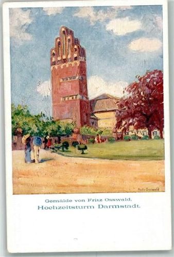 Darmstadt Offiz. Karte Nr. 3 sign. Fritz Osswald Ausstellung Künstler Kolonie